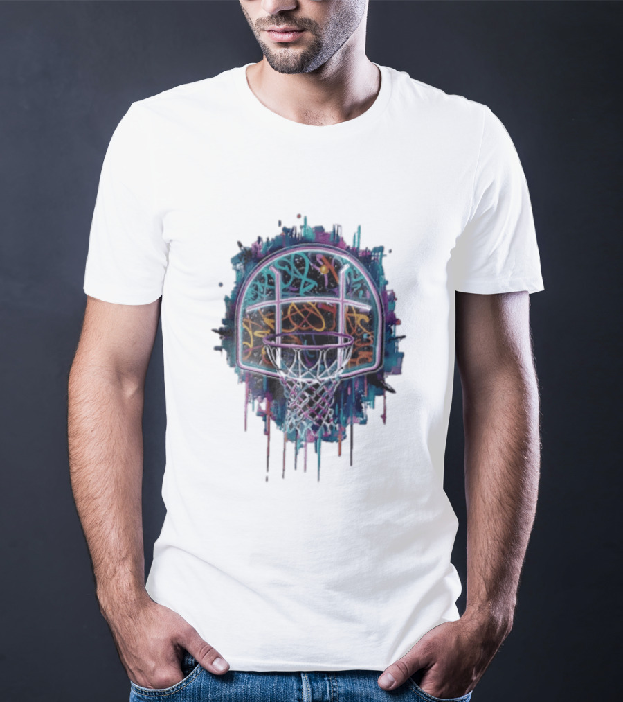 Neon Graffiti Basketball Backboard Dripping Multicolor T-Shirt
