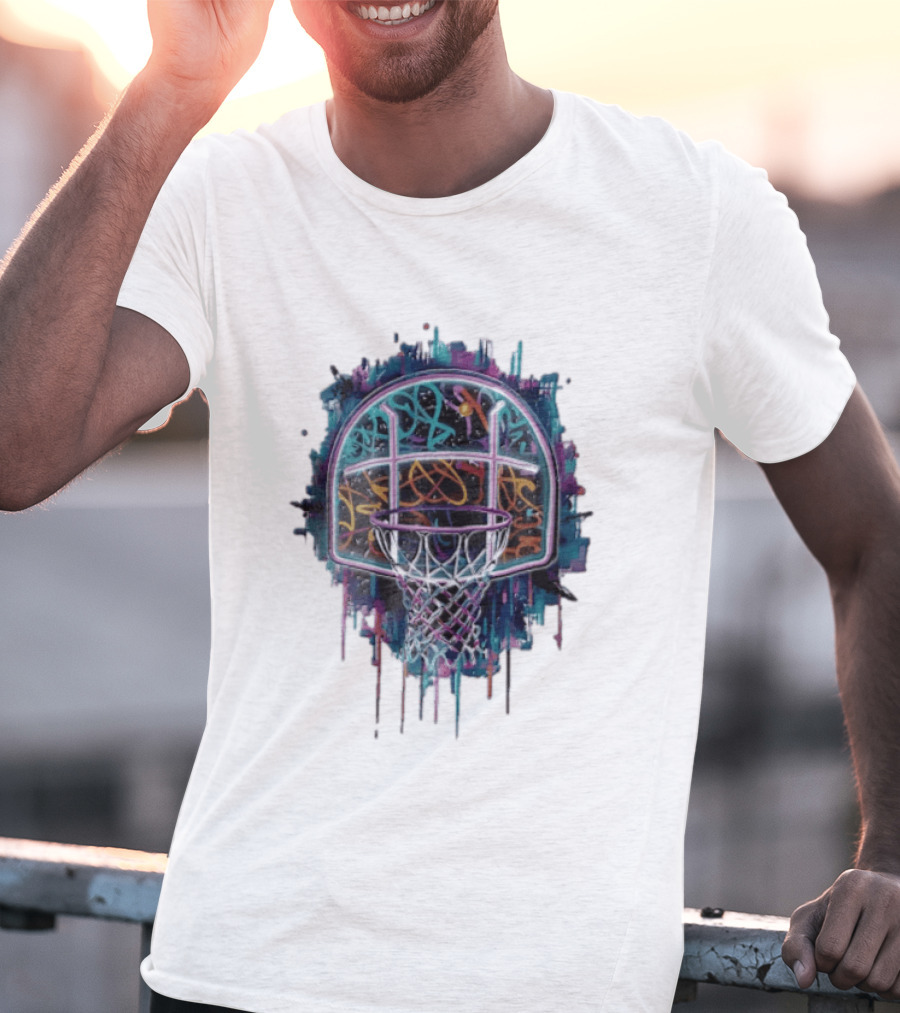 Neon Graffiti Basketball Backboard Dripping Multicolor T-Shirt