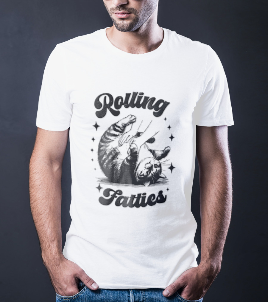 Rolling Fatties Chubby Tabby Cat Belly Rub Stars Line T-Shirt