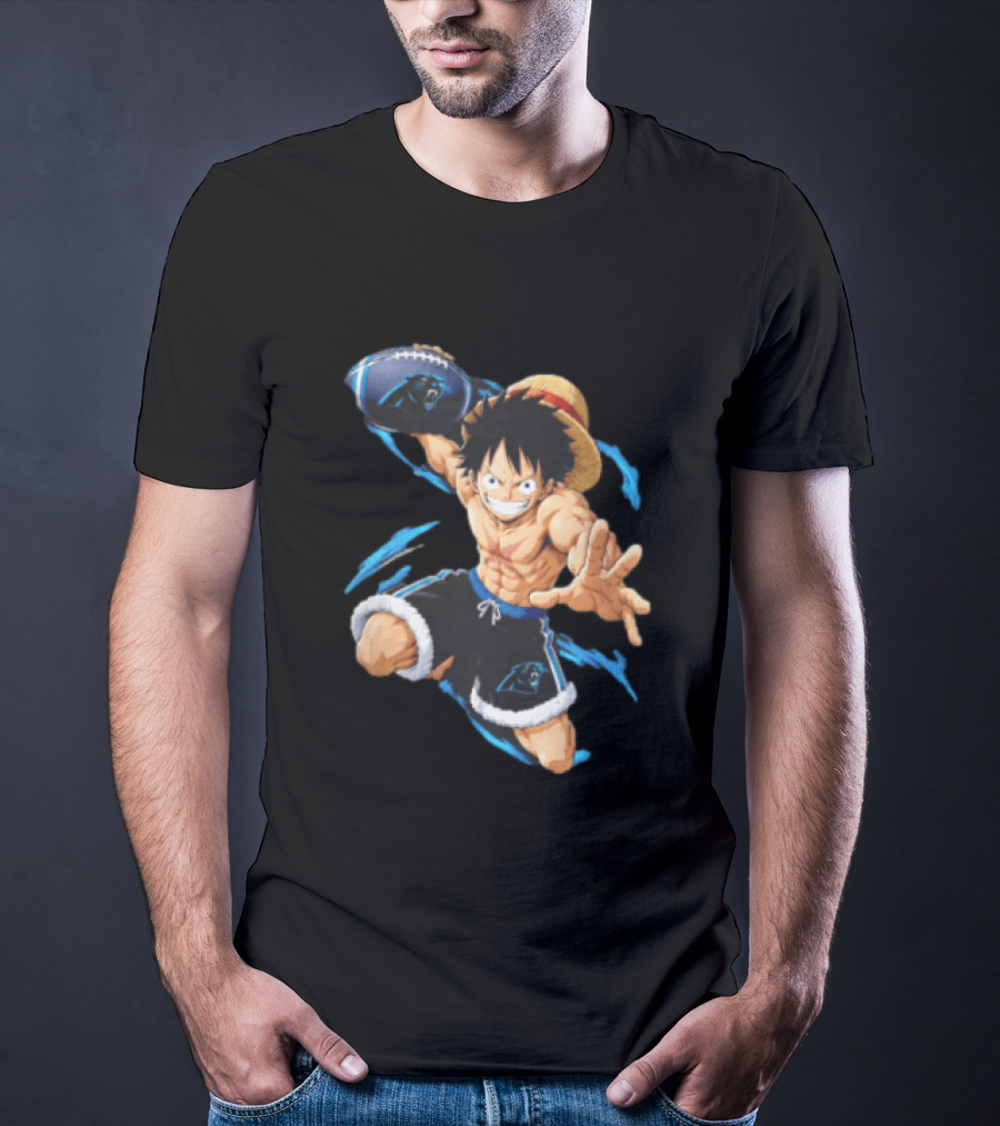 Carolina Panthers Anime Character Holding Football Blue Swirls T-Shirt