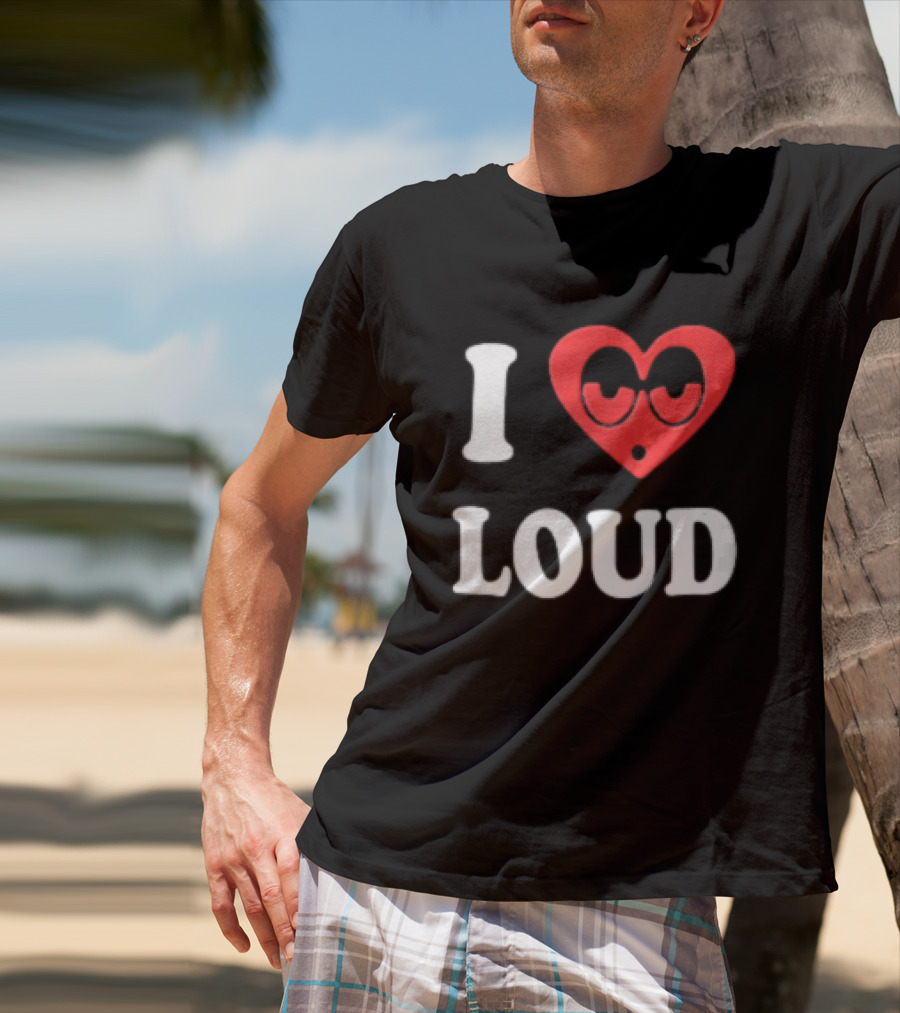 I Love Loud Red Heart Droopy Eyes Cartoon T-Shirt