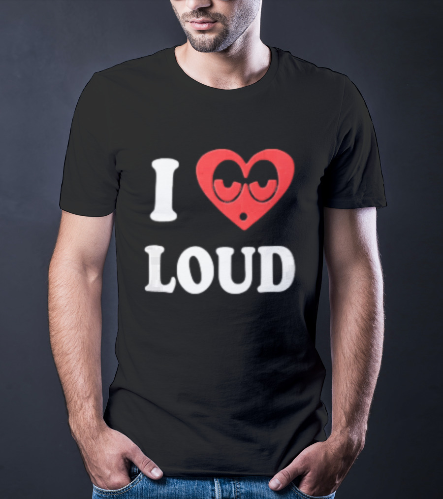 I Love Loud Red Heart Droopy Eyes Cartoon T-Shirt