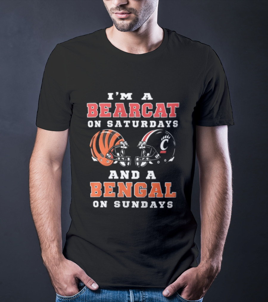 I'm A Bearcat On Saturdays And A Bengal On Sundays Football Helmet T-Shirt