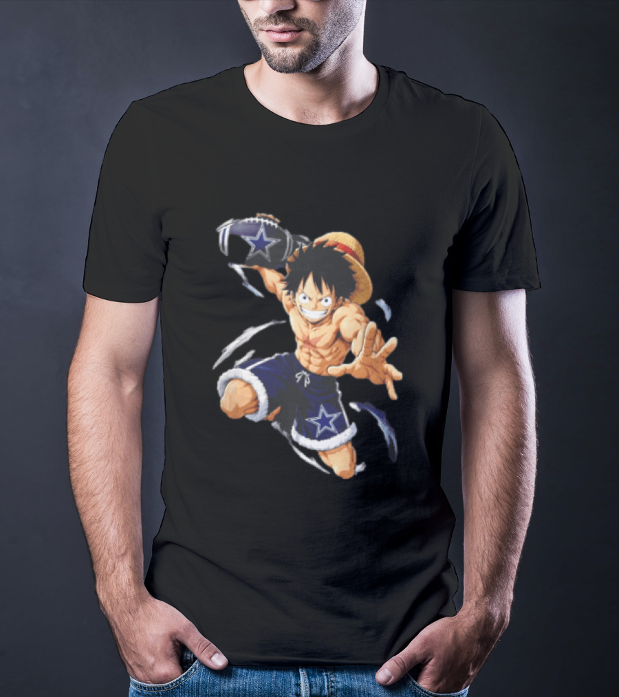 Dallas Cowboys Anime Luffy With Football Iconic Action T-Shirt