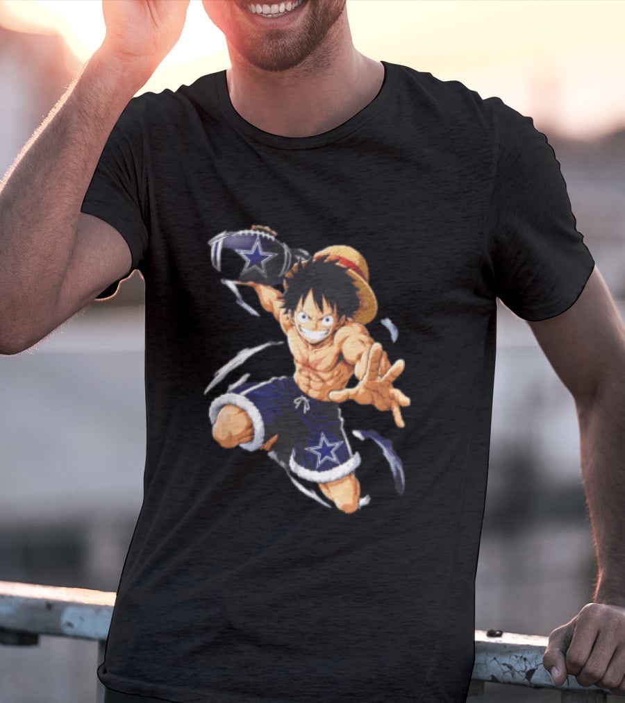 Dallas Cowboys Anime Luffy With Football Iconic Action T-Shirt