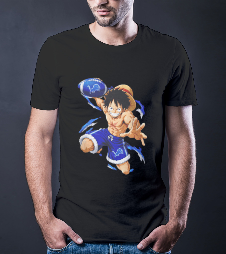 Detroit Lions Luffy Anime Football Action Pose T-Shirt