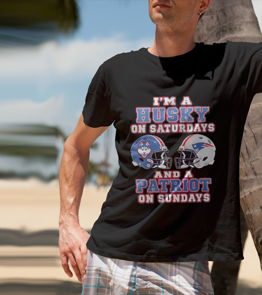 I'm A Husky On Saturdays And A Patriot On Sundays Football Helmets T-Shirt