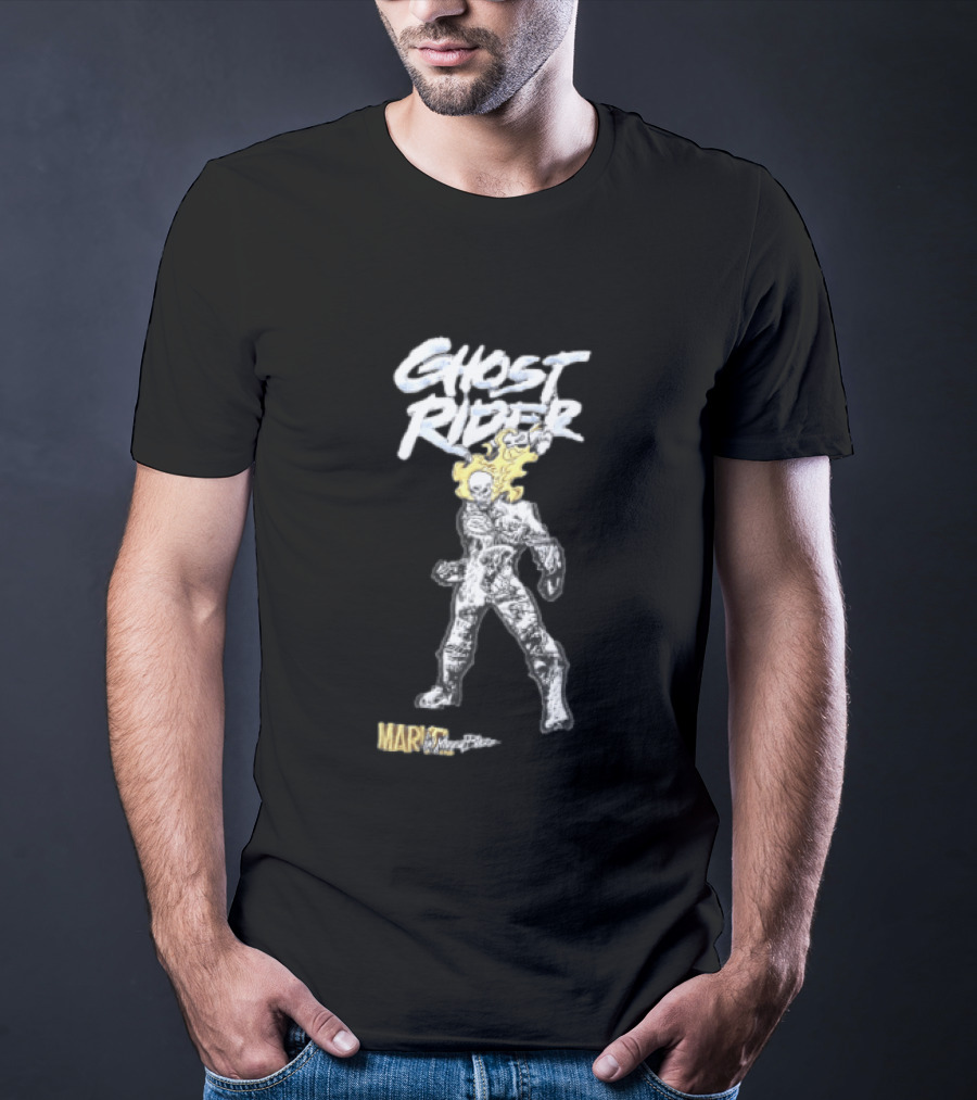 Marvel Ghost Rider Johnny Blaze Flaming Skull Comic Sketch T-Shirt