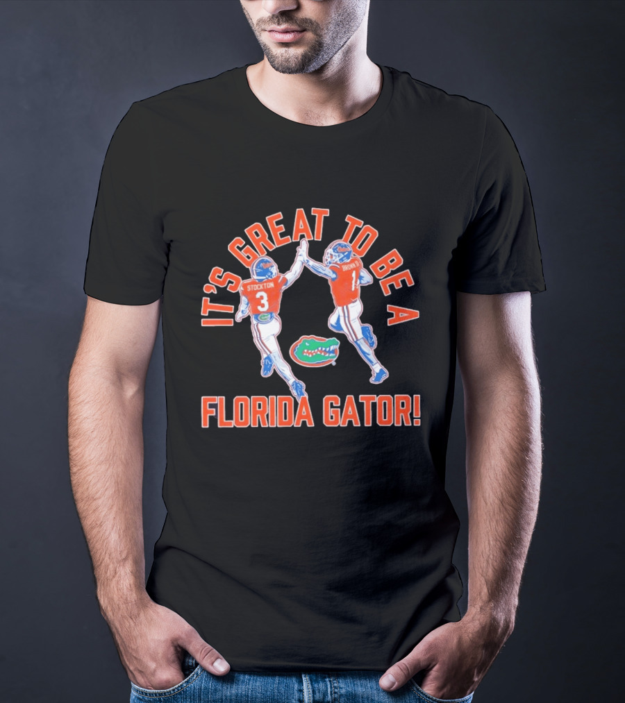 Florida Gators Football It's Great To Be A Gator Vernell Brown III Bailey Stockton High Five T-Shirt