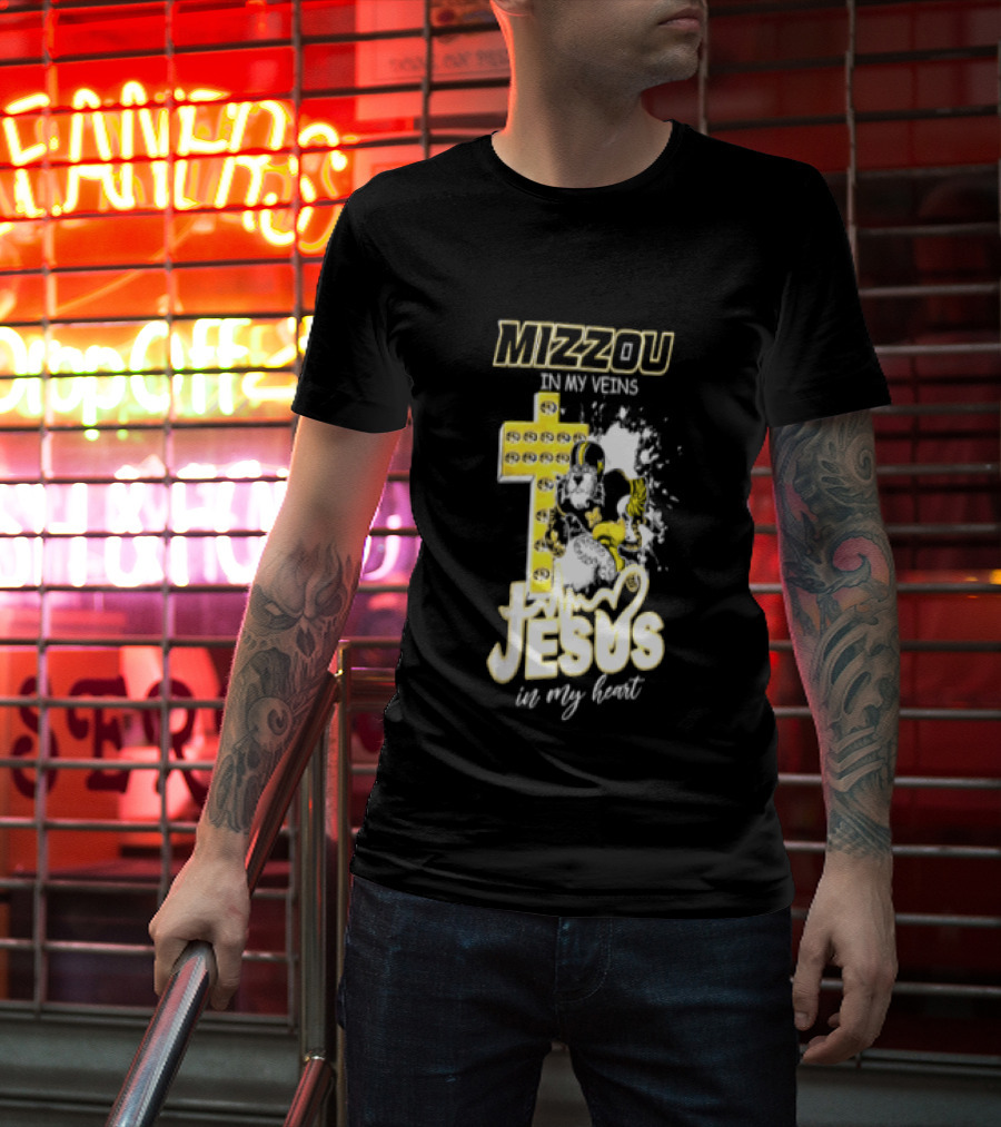 Mizzou In My Veins Jesus In My Heart University Of Missouri Tiger Cross T-Shirt