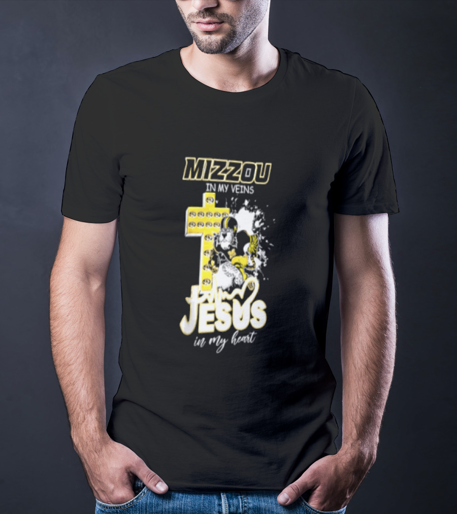 Mizzou In My Veins Jesus In My Heart University Of Missouri Tiger Cross T-Shirt