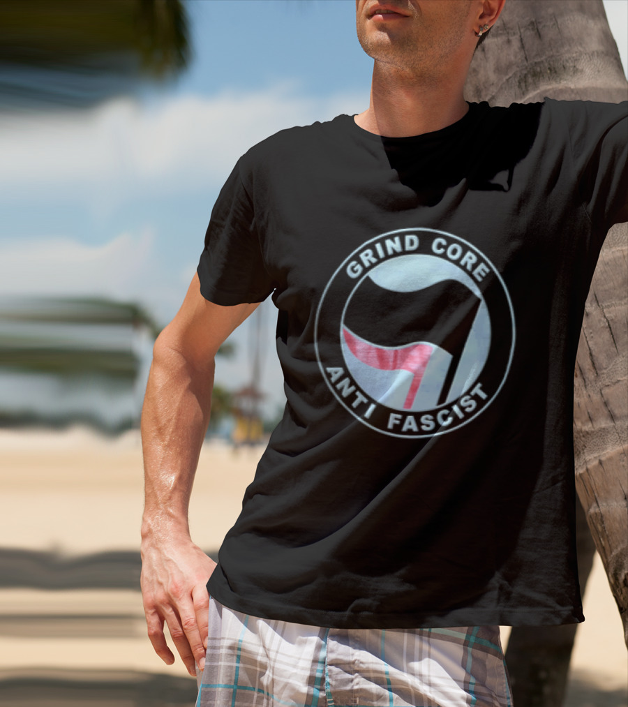 Grind Core Anti Fascist Antifa Red Black Flags T-Shirt