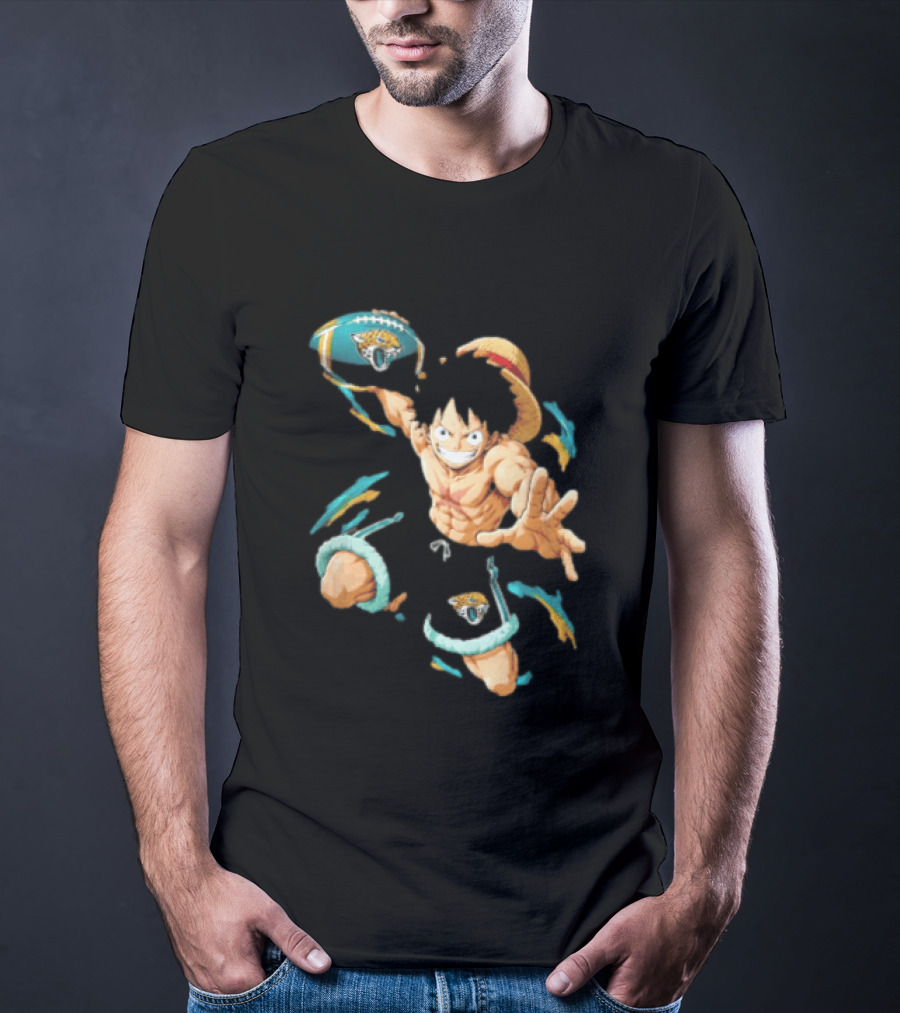 Jacksonville Jaguars Anime Character With Straw Hat Throwing Football T-Shirt