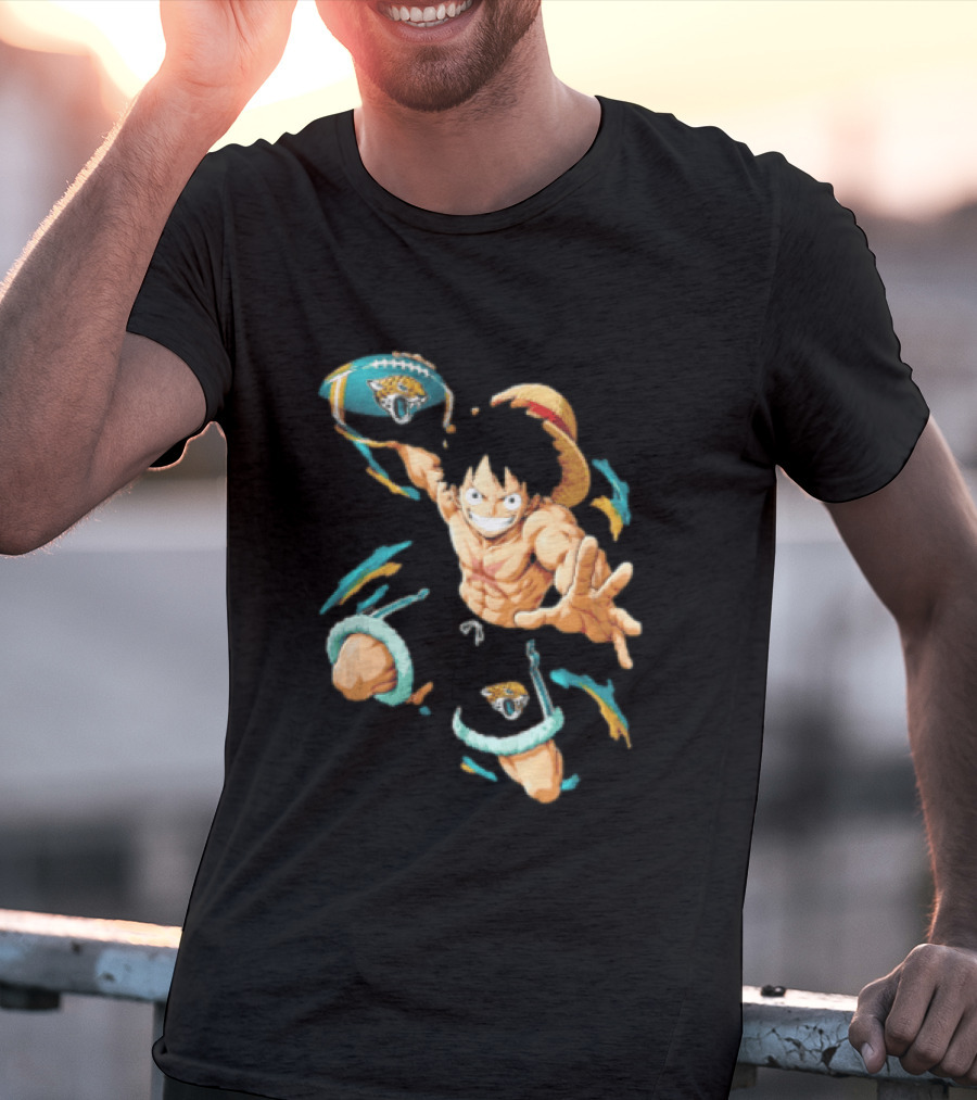 Jacksonville Jaguars Anime Character With Straw Hat Throwing Football T-Shirt