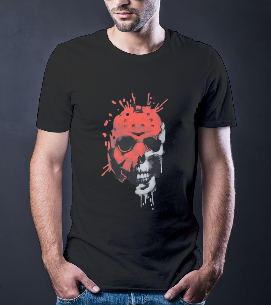 Jason Voorhees Unmasked Skull Horror Splatter T-Shirt