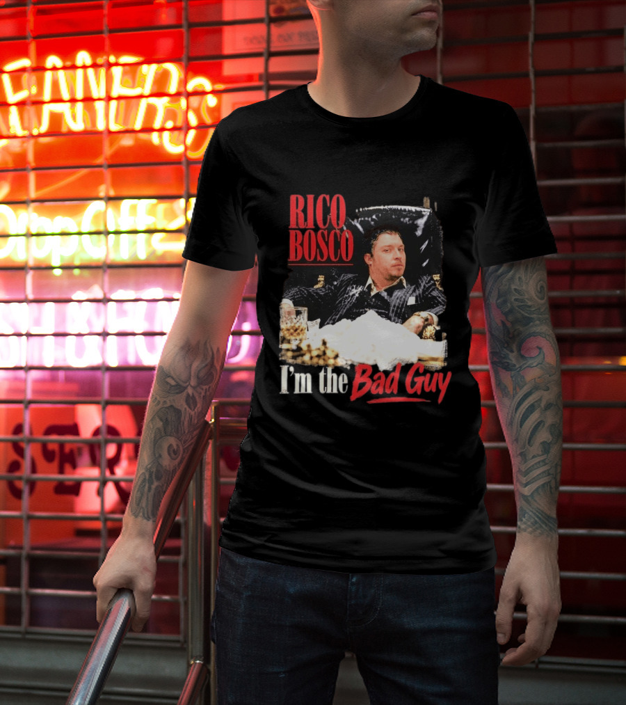 Rico Bosco I'm The Bad Guy Black Suit Reclining Chair Whiskey T-Shirt