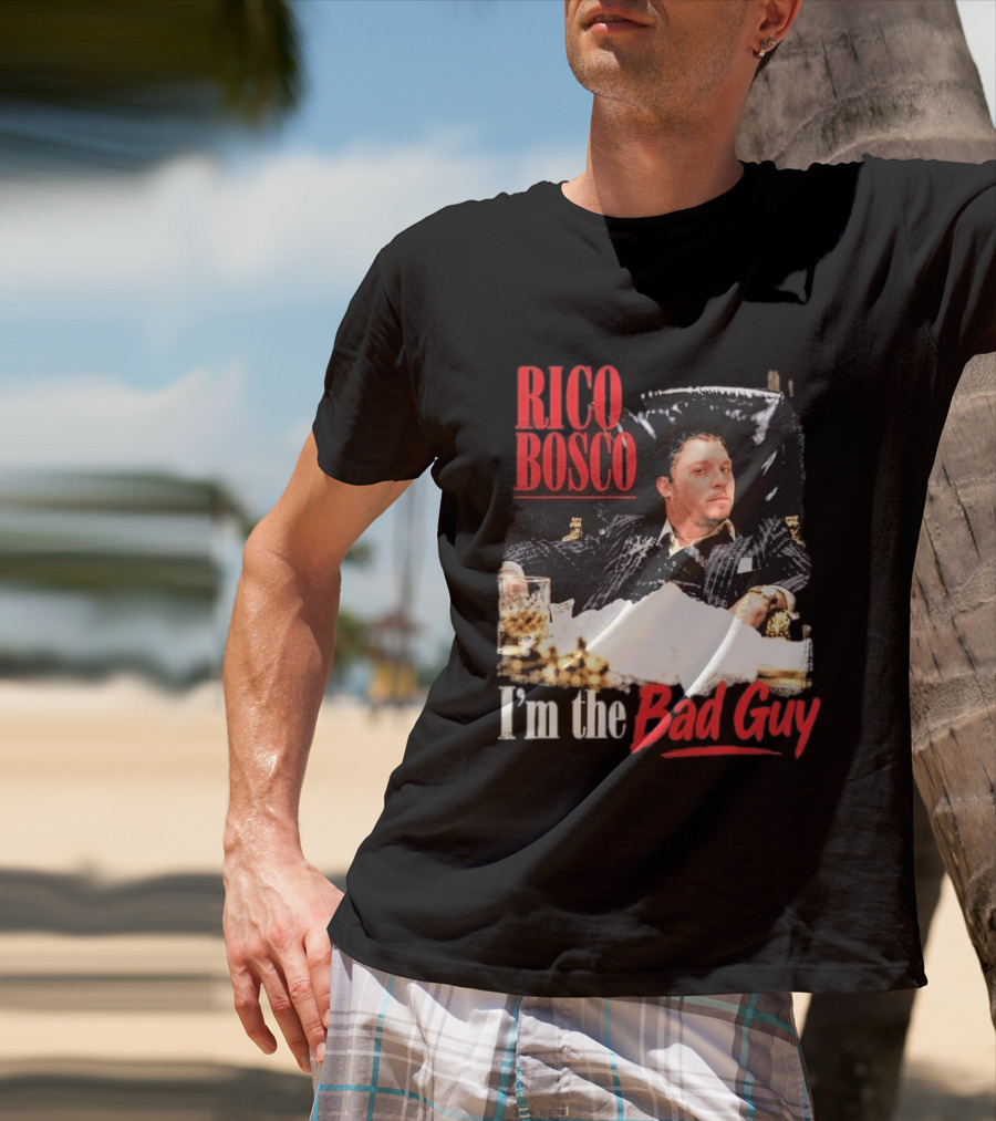 Rico Bosco I'm The Bad Guy Black Suit Reclining Chair Whiskey T-Shirt