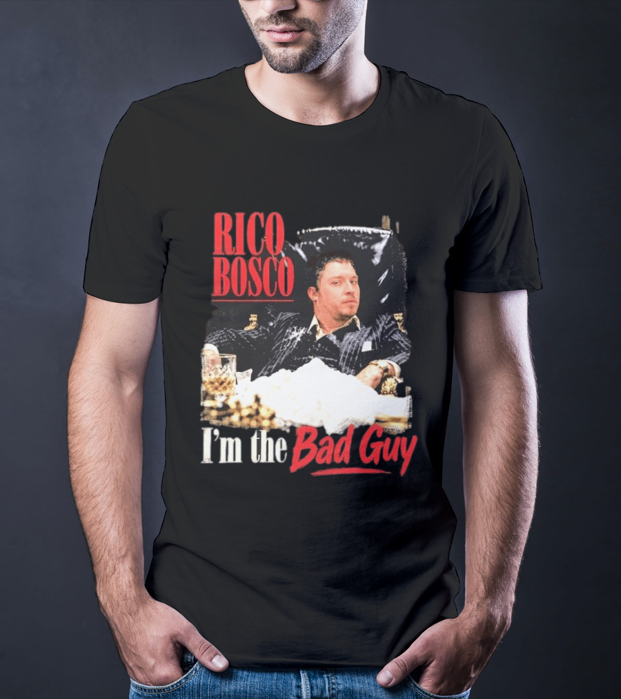 Rico Bosco I'm The Bad Guy Black Suit Reclining Chair Whiskey T-Shirt