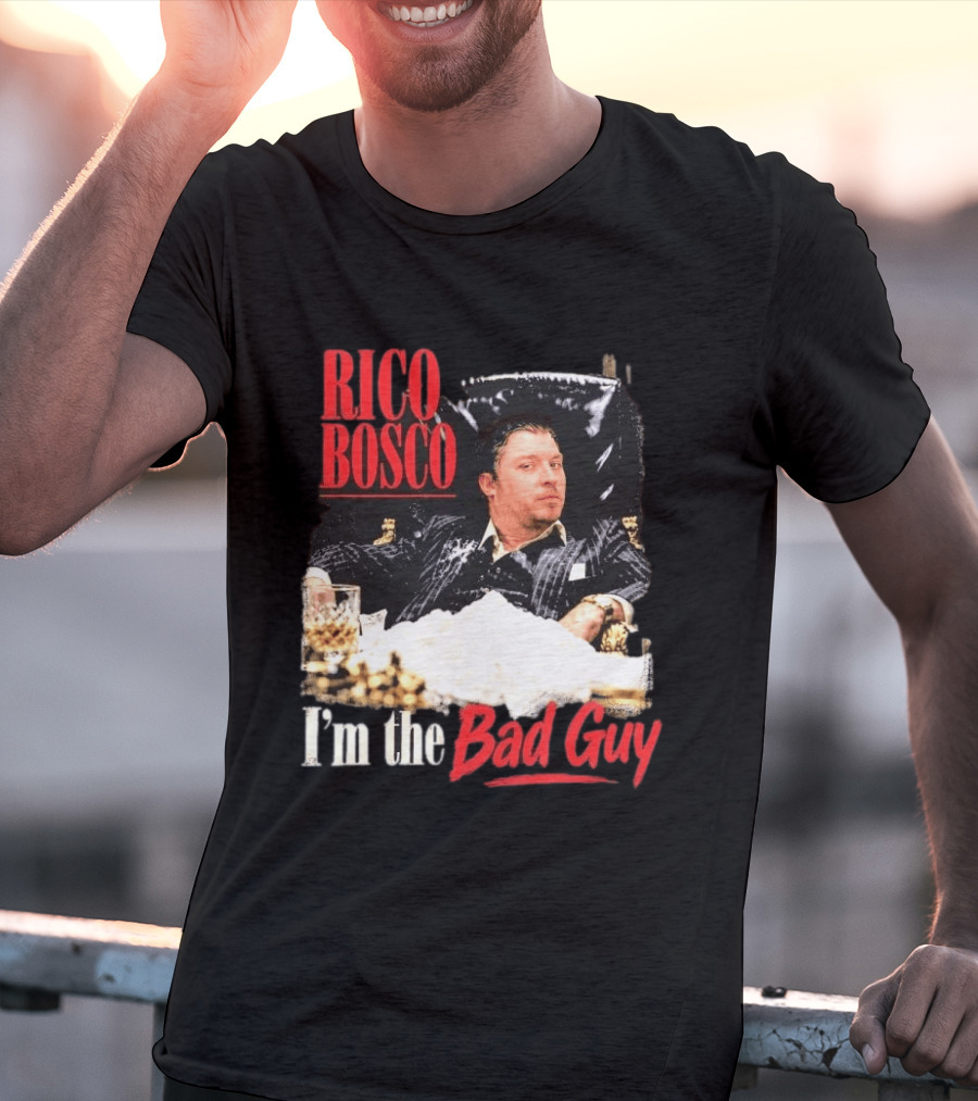 Rico Bosco I'm The Bad Guy Black Suit Reclining Chair Whiskey T-Shirt