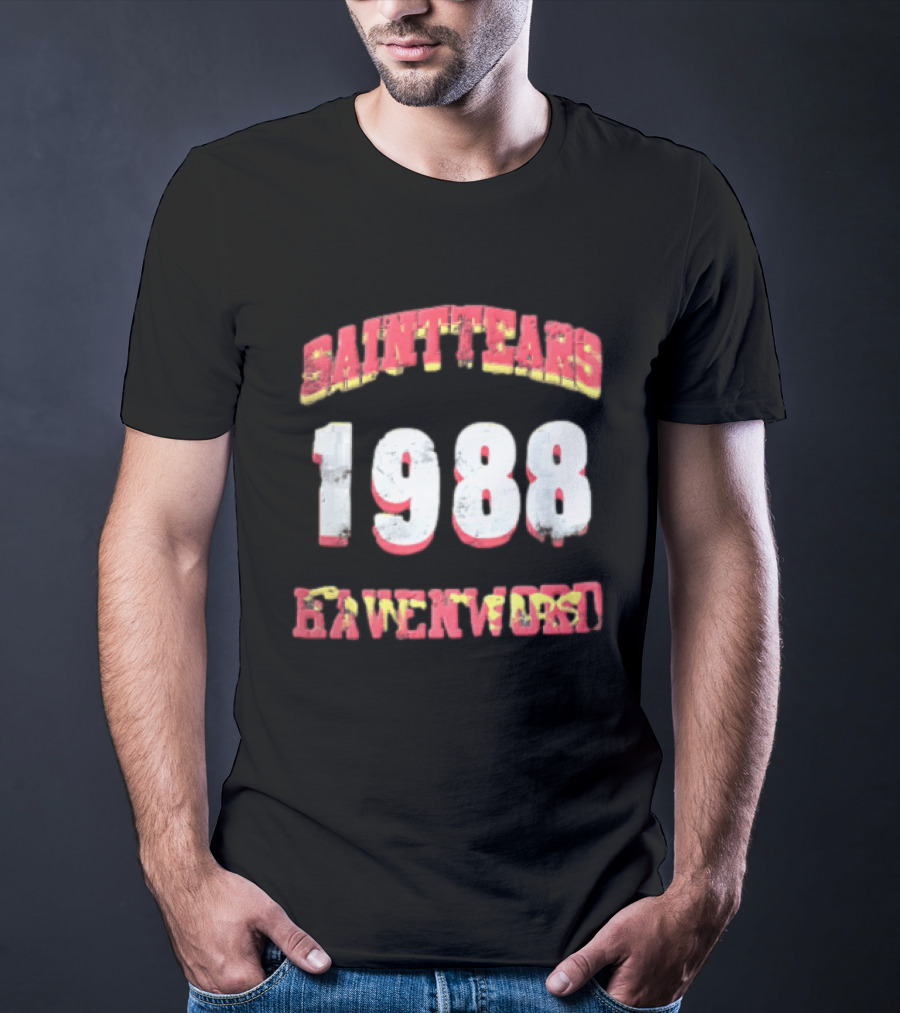 Saint Tears Havenford 1988 Distressed Athletic Block Font Numbers T-Shirt