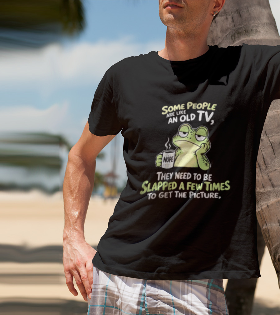 Some People Are Like An Old TV Frog Coffee Humor Slapped To Get The Picture T-Shirt