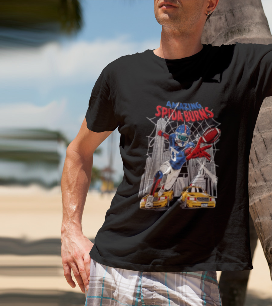 Amazing Spida Burns Football Player NYC Skyline Taxi Scene T-Shirt