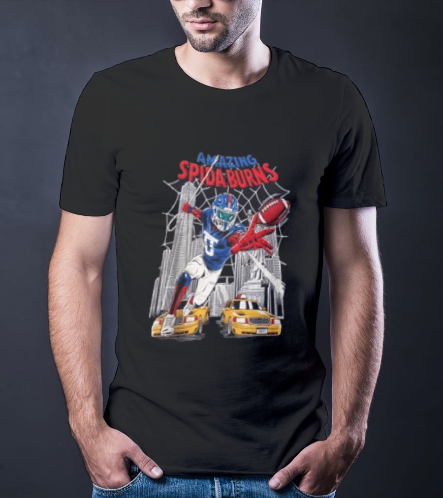 Amazing Spida Burns Football Player NYC Skyline Taxi Scene T-Shirt