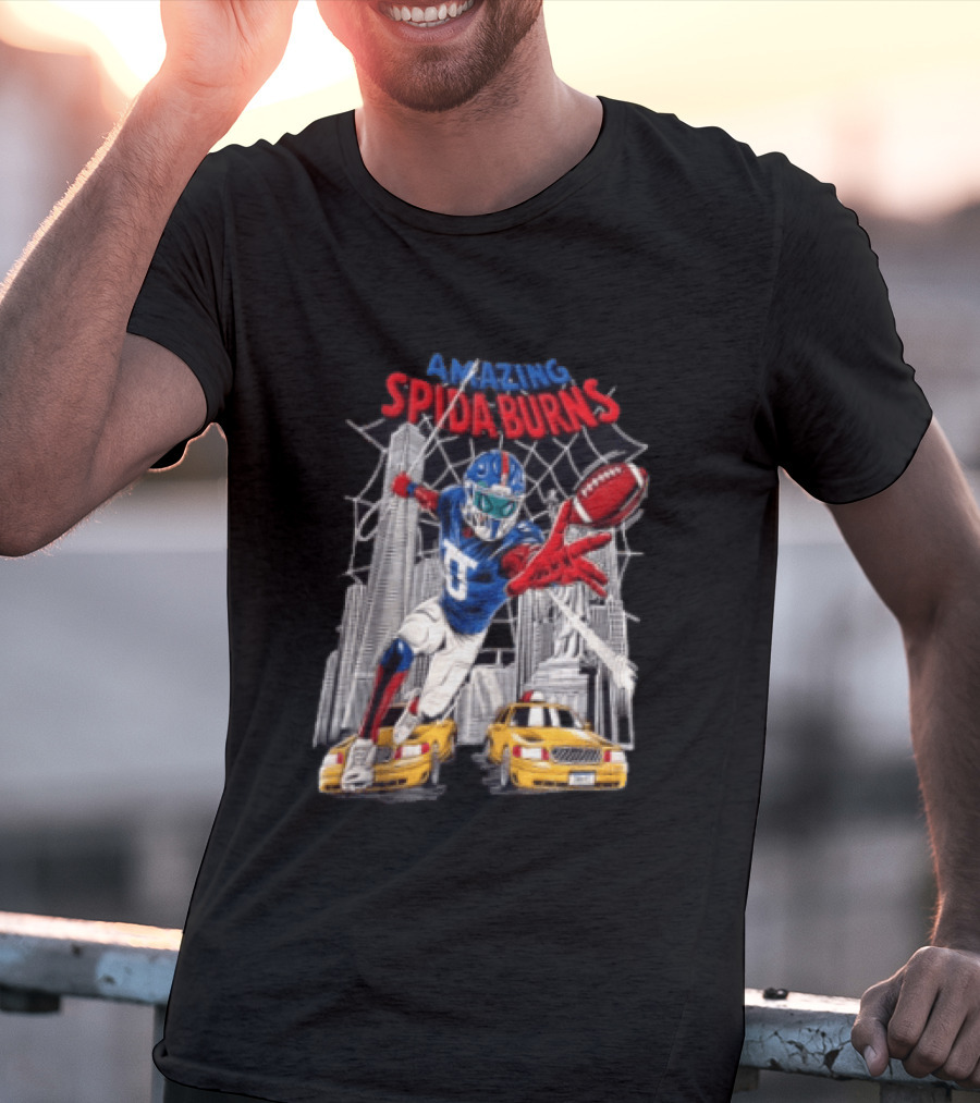 Amazing Spida Burns Football Player NYC Skyline Taxi Scene T-Shirt