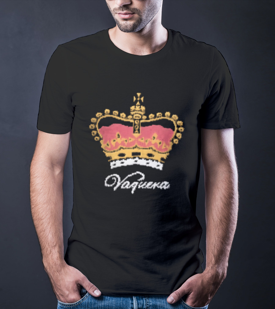 Vaquera Script British Royal Crown Red Gold White Knit T-Shirt