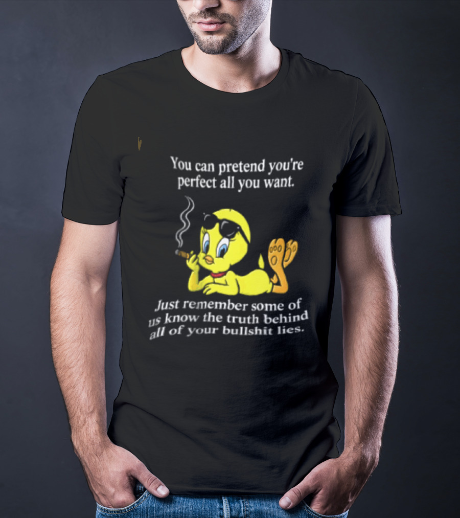 You Can Pretend Youre Perfect All You Want Just Remember Some Of Us Know The Truth Behind All Of Your Bullshit Lies Tweety Bird Smoking T-Shirt