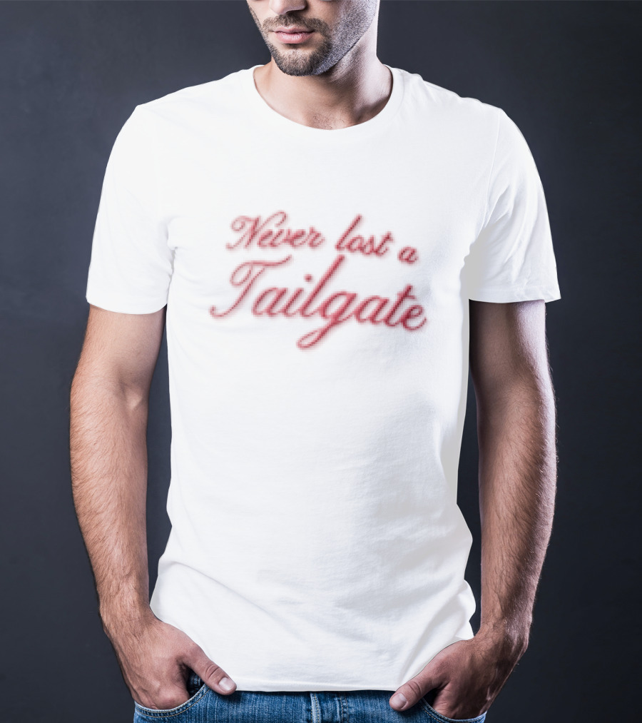 Never Lost A Tailgate Red Cursive Script Visor T-Shirt