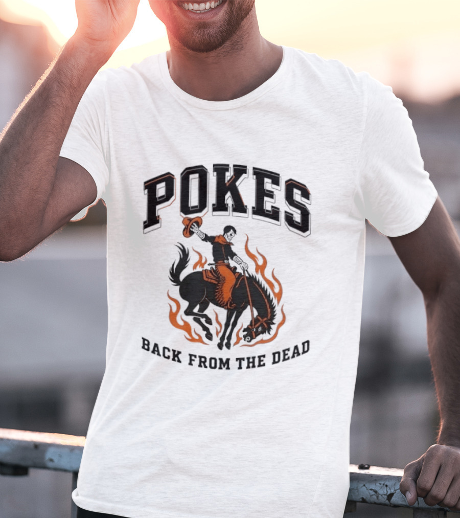 Pokes Back From The Dead Cowboy Riding Flaming Horse T-Shirt