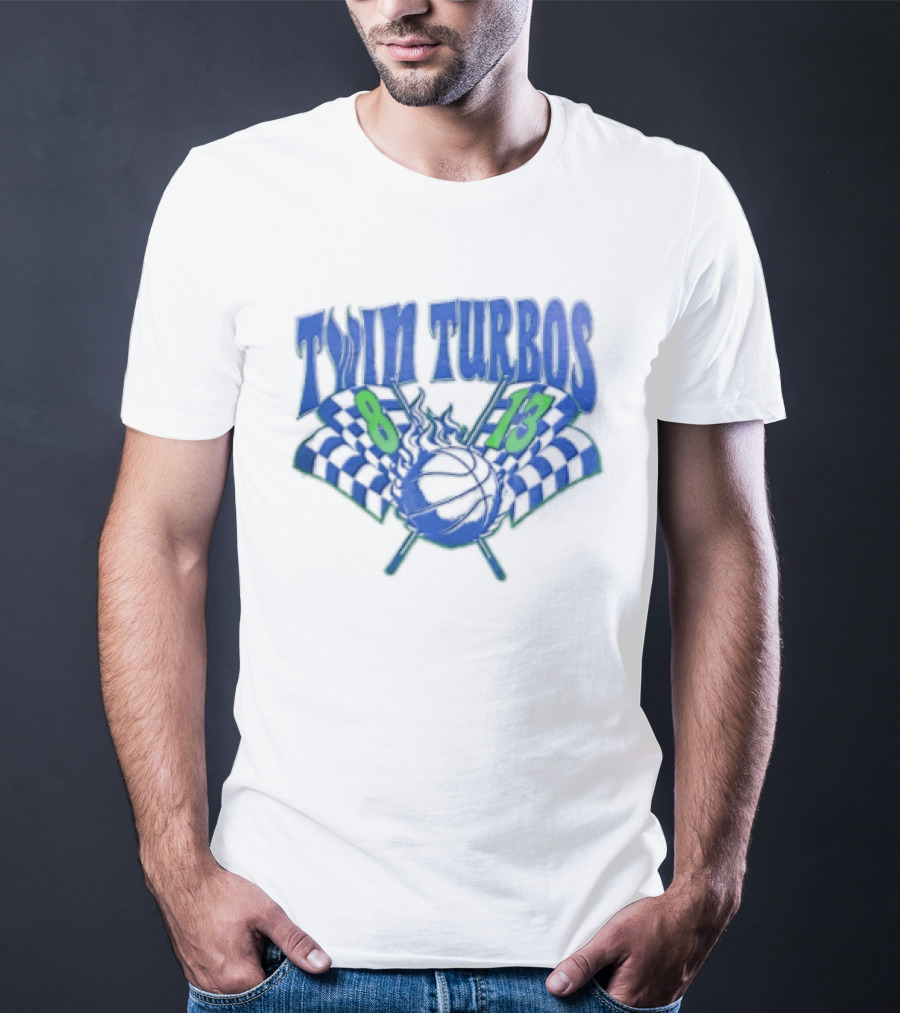 Twin Turbos 8 13 Basketball Checkered Flag Racing T-Shirt