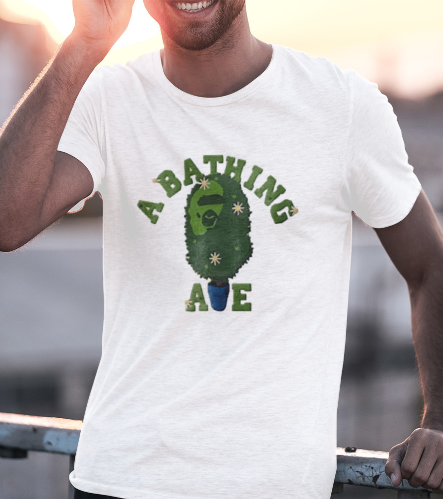 A Bathing Ape Topiary Bush Potted Blue Planter Yellow Flowers T-Shirt