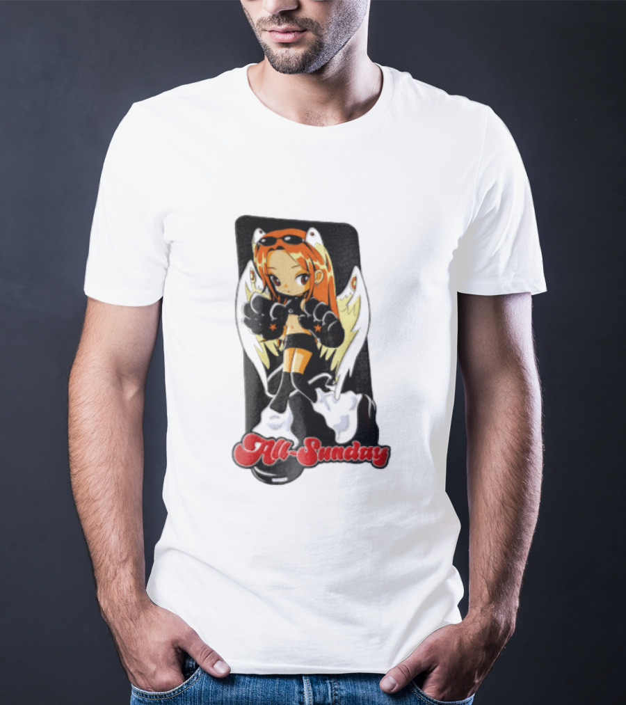 All Sunday Anime Girl With Angel Wings Paw Gloves And Platform Boots T-Shirt