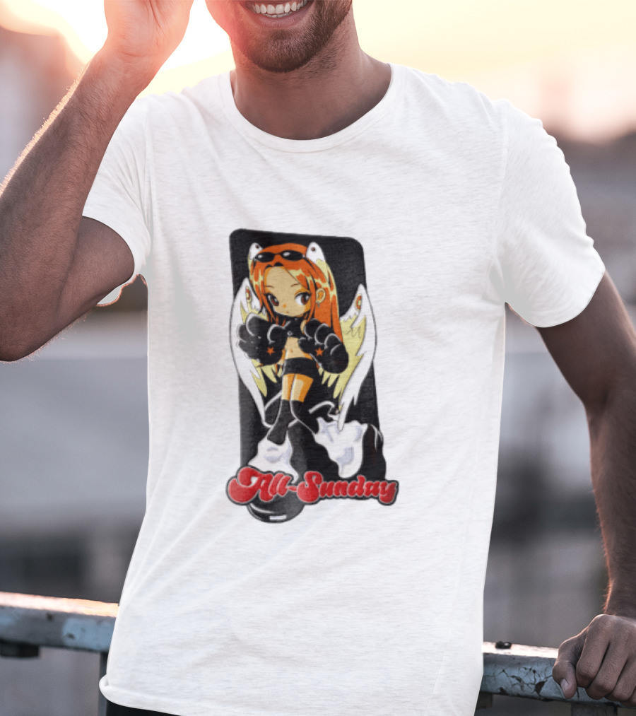 All Sunday Anime Girl With Angel Wings Paw Gloves And Platform Boots T-Shirt