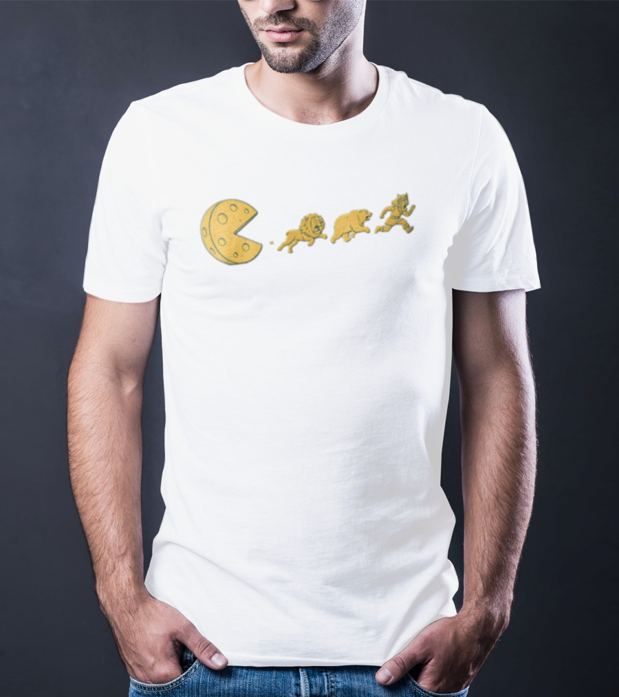 Cartoon Cheese Pacman Chasing Lion Bear Viking T-Shirt