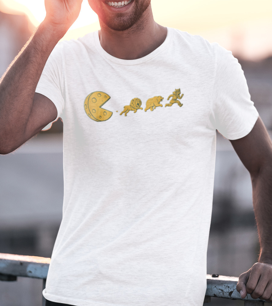 Cartoon Cheese Pacman Chasing Lion Bear Viking T-Shirt