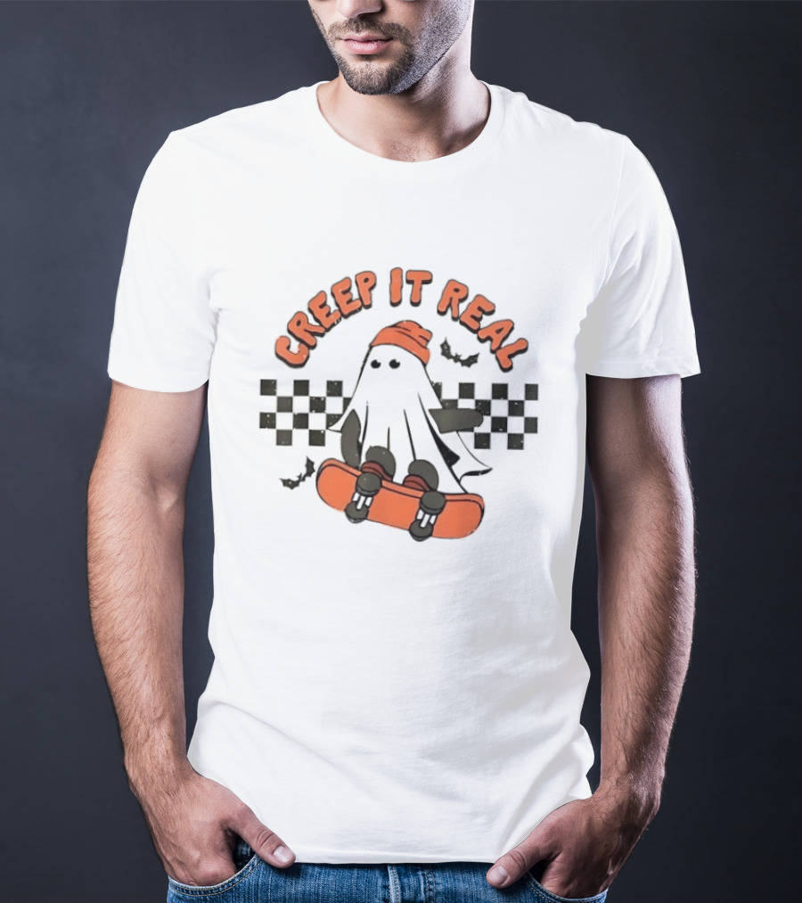 Creep It Real Ghost Skateboard Halloween T-Shirt