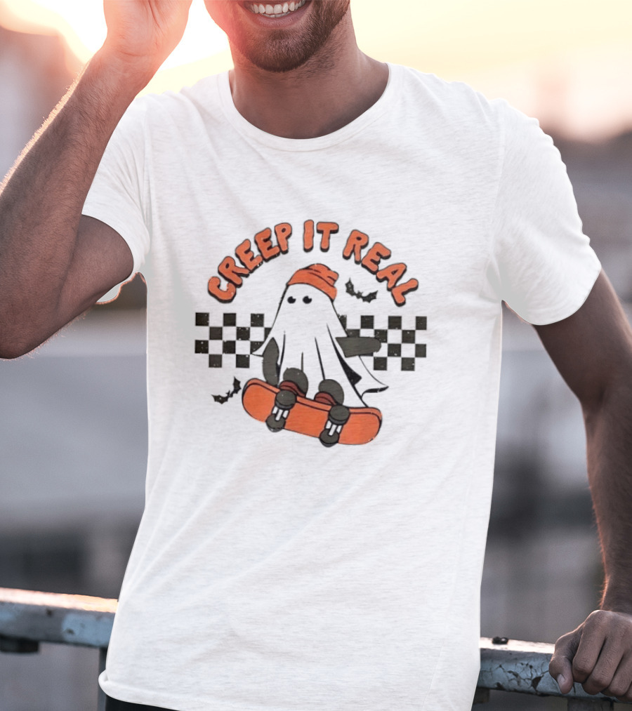 Creep It Real Ghost Skateboard Halloween T-Shirt