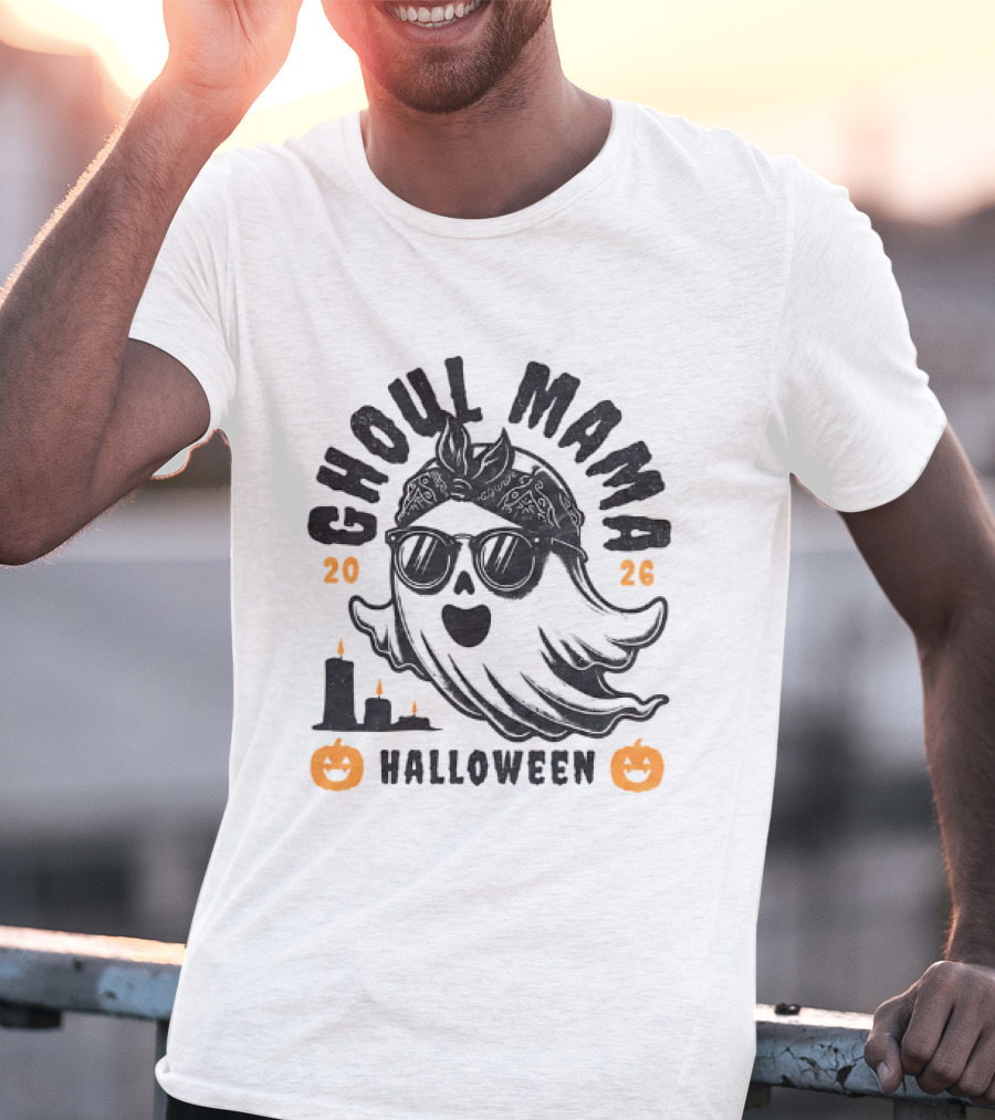Ghoul Mama Halloween 2026 With Pumpkins And Candles T-Shirt