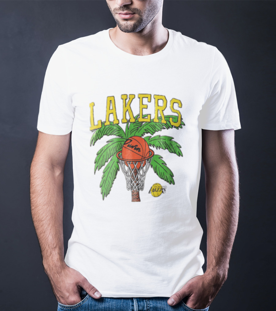 Lakers Palm Tree Basketball Hoop Distressed NBA T-Shirt