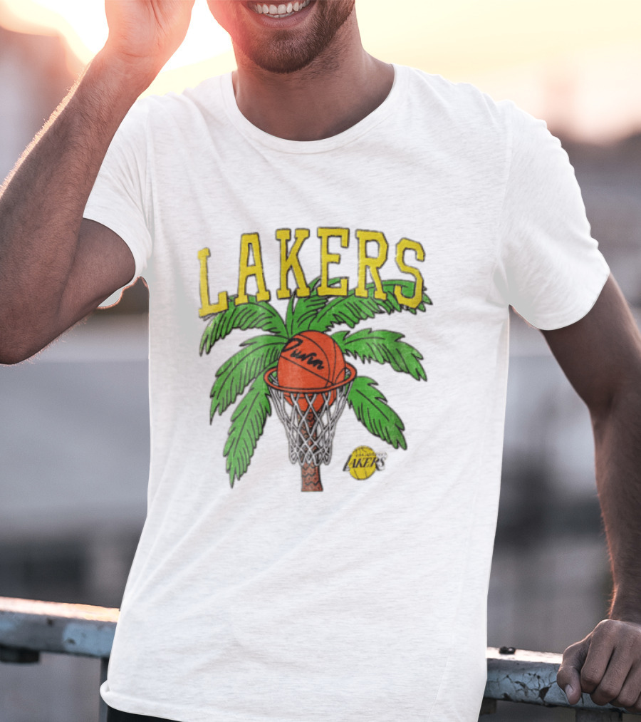 Lakers Palm Tree Basketball Hoop Distressed NBA T-Shirt