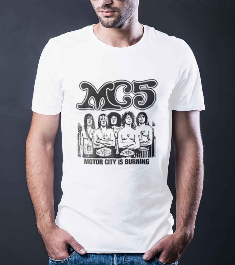 MC5 Motor City Is Burning Monochrome Halftone Band Photo T-Shirt