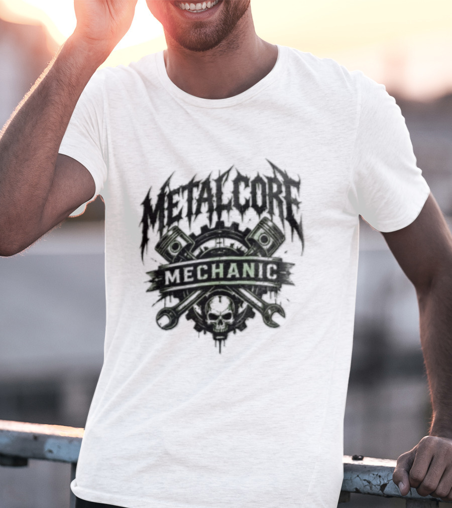 Metalcore Mechanic Skull Pistons Wrenches T-Shirt