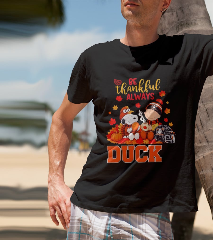 Be Thankful Always Snoopy Charlie Brown Ducks Fans Autumn Leaves T-Shirt