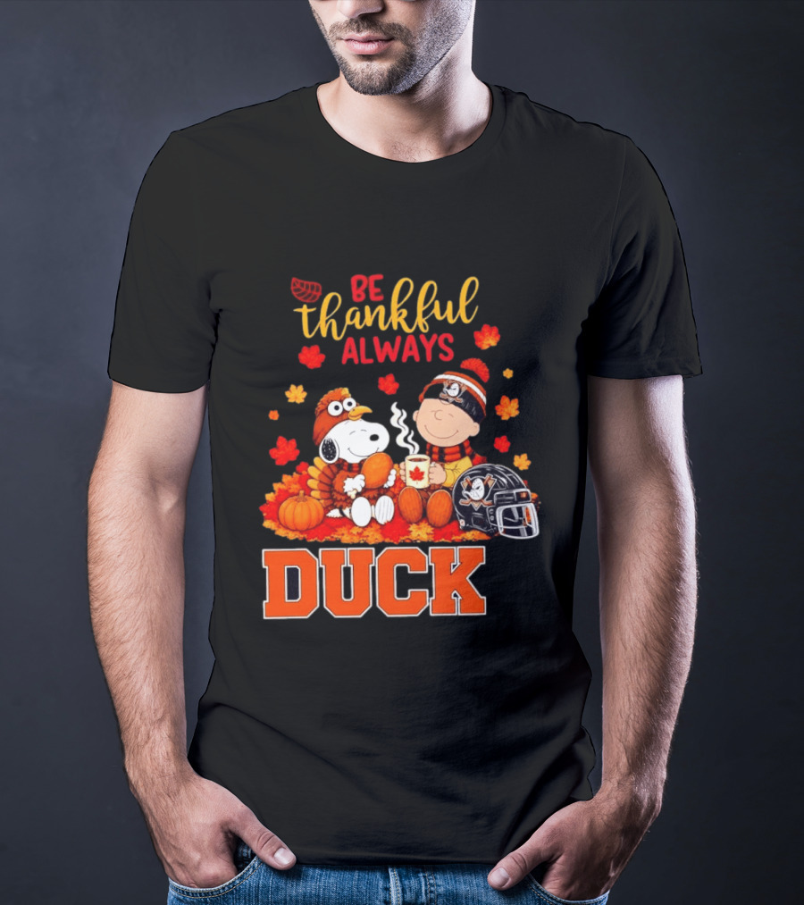 Be Thankful Always Snoopy Charlie Brown Ducks Fans Autumn Leaves T-Shirt