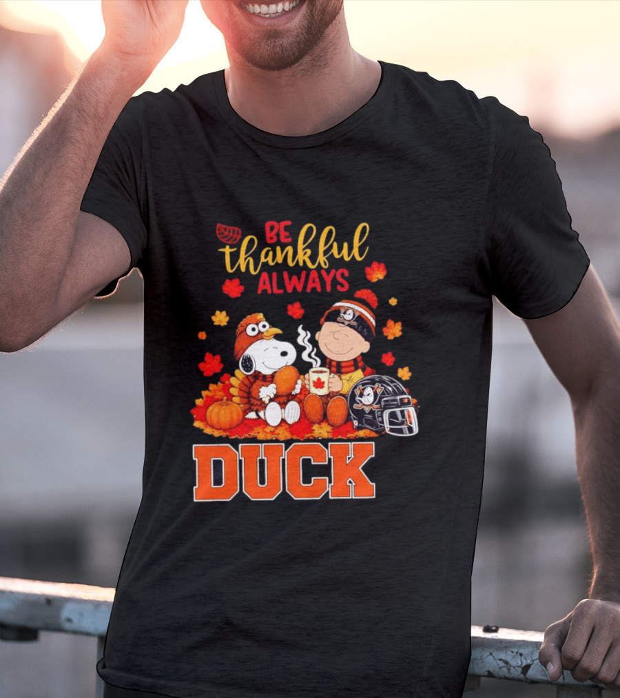 Be Thankful Always Snoopy Charlie Brown Ducks Fans Autumn Leaves T-Shirt
