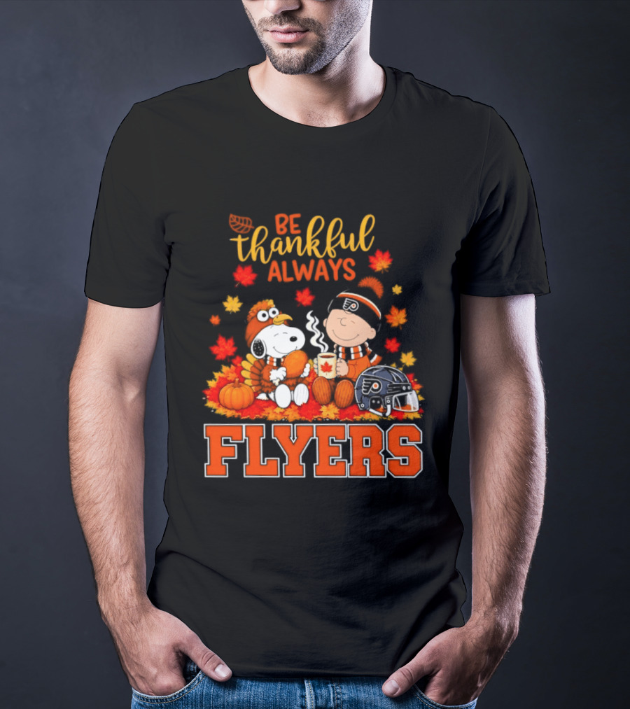 Be Thankful Always Snoopy Charlie Brown Philadelphia Flyers Autumn Leafs T-Shirt