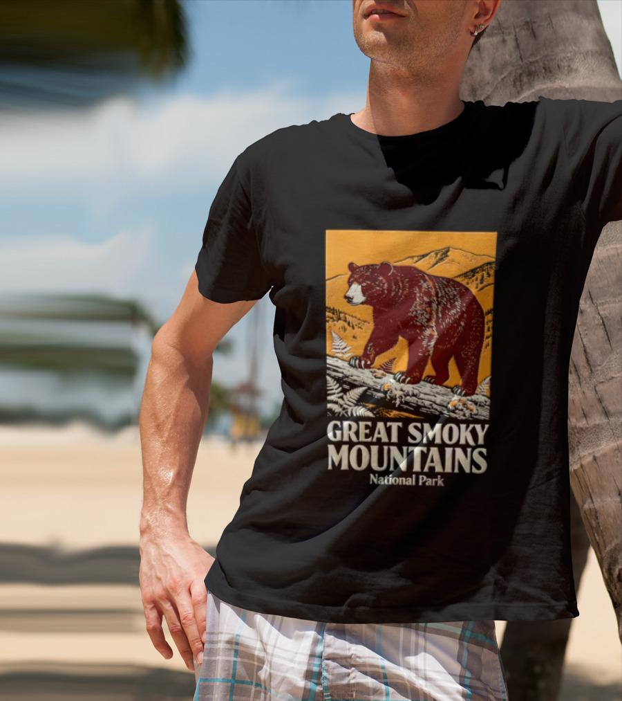 Great Smoky Mountains National Park Black Bear Walking On Log T-Shirt